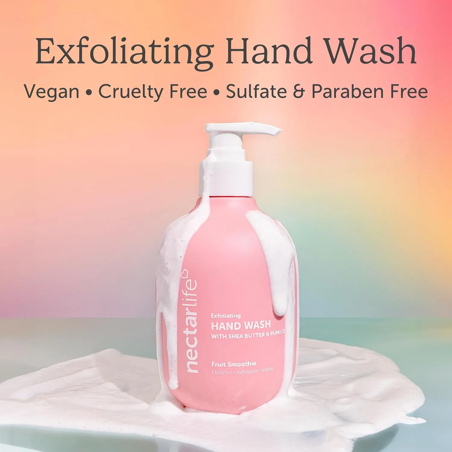 Nectar Life Hand Wash 14oz, Exfoliating, Moisturizing, Vegan, Clean Hand Wash Scrub with Volcanic Pumice & Shea Butter, Food Smell Eliminator (Fruit Smoothie)
