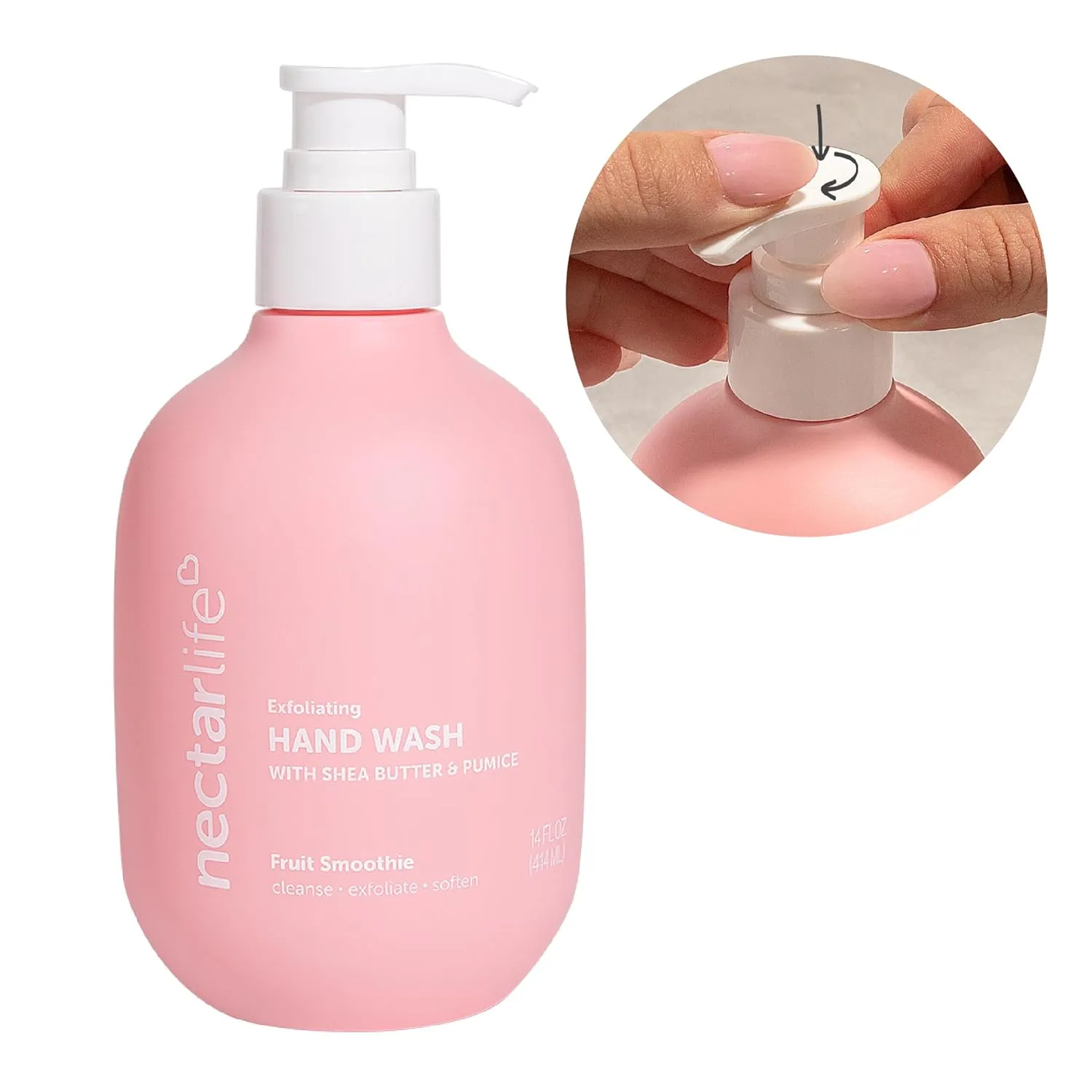 Nectar Life Hand Wash 14oz, Exfoliating, Moisturizing, Vegan, Clean Hand Wash Scrub with Volcanic Pumice & Shea Butter, Food Smell Eliminator (Fruit Smoothie)