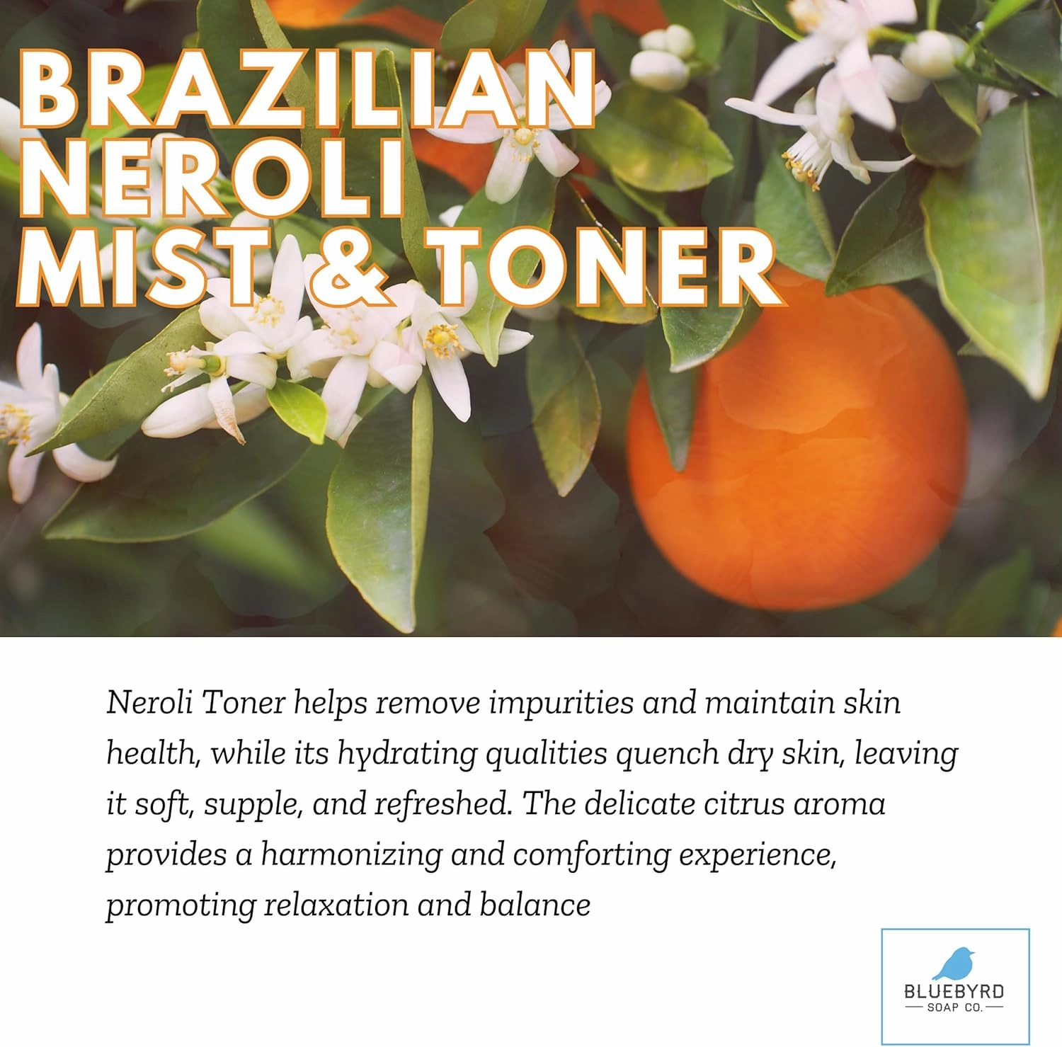 Neroli Water Facial Mist | Hydrating Toner & Makeup Setting Spray | 100% Pure Orange Blossom Hydrosol | Vegan, Alcohol-Free, & Aromatherapy-Infused | Refresh & Revitalize Skin & Hair – 8oz (Neroli)
