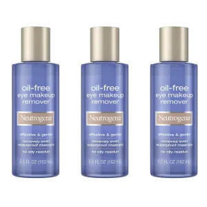 Neutrogena Gentle Oil-Free Eye Makeup Remover & Cleanser for Sensitive Eyes, Non-Greasy Makeup Remover, Removes Waterproof Mascara, Dermatologist & Ophthalmologist Tested, 5.5 fl. oz, 3 Pack