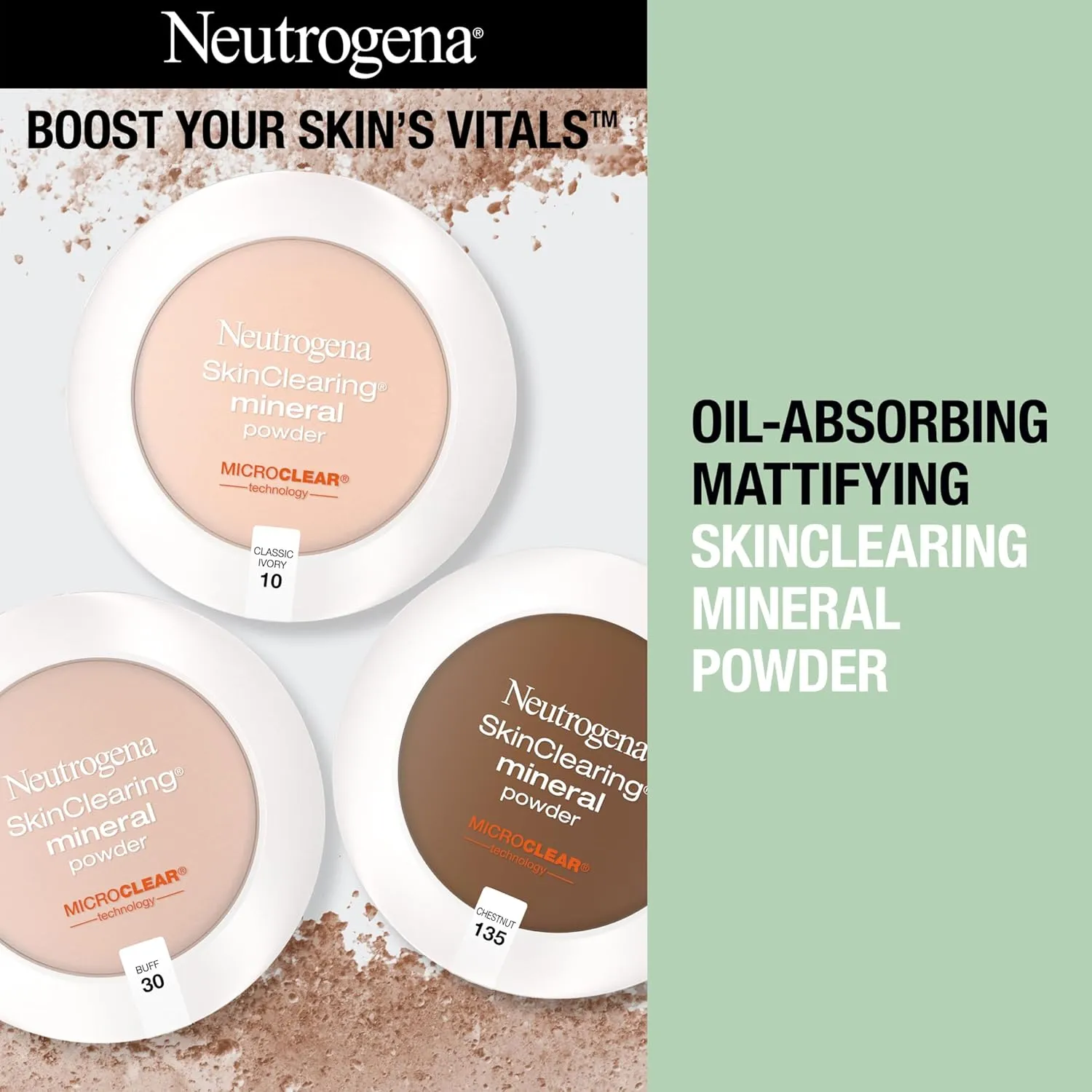 Neutrogena SkinClearing Mineral Acne-Concealing Pressed Powder Compact, Shine-Free & Oil-Absorbing Makeup with Salicylic Acid to Cover, Treat, & Prevent Breakouts, Chestnut 135,.38 oz