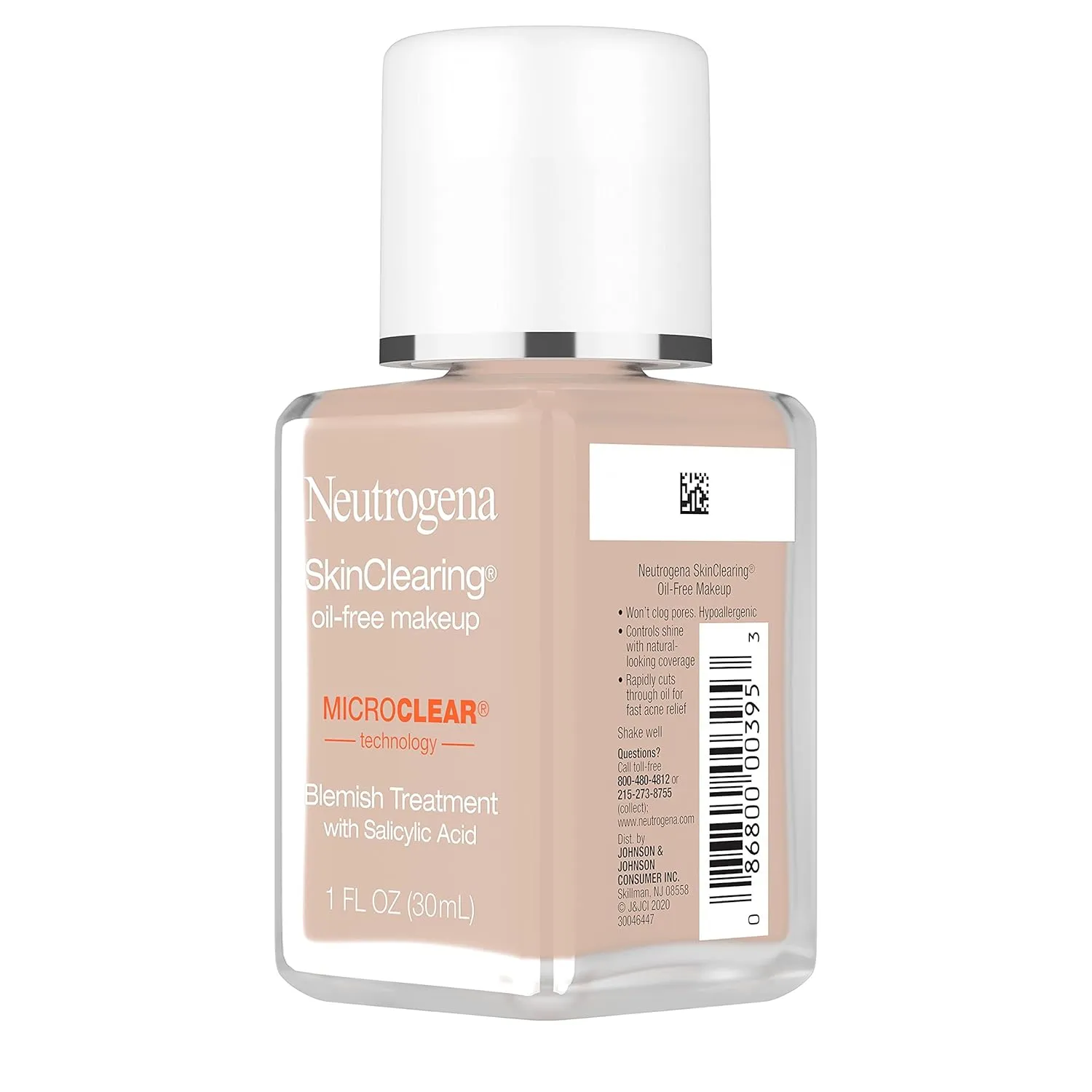 Neutrogena SkinClearing Oil-Free Acne and Blemish Fighting Liquid Foundation with.5% Salicylic Acid Acne Medicine, Shine Controlling Makeup for Acne Prone Skin, 20 Natural Ivory, 1 fl. oz