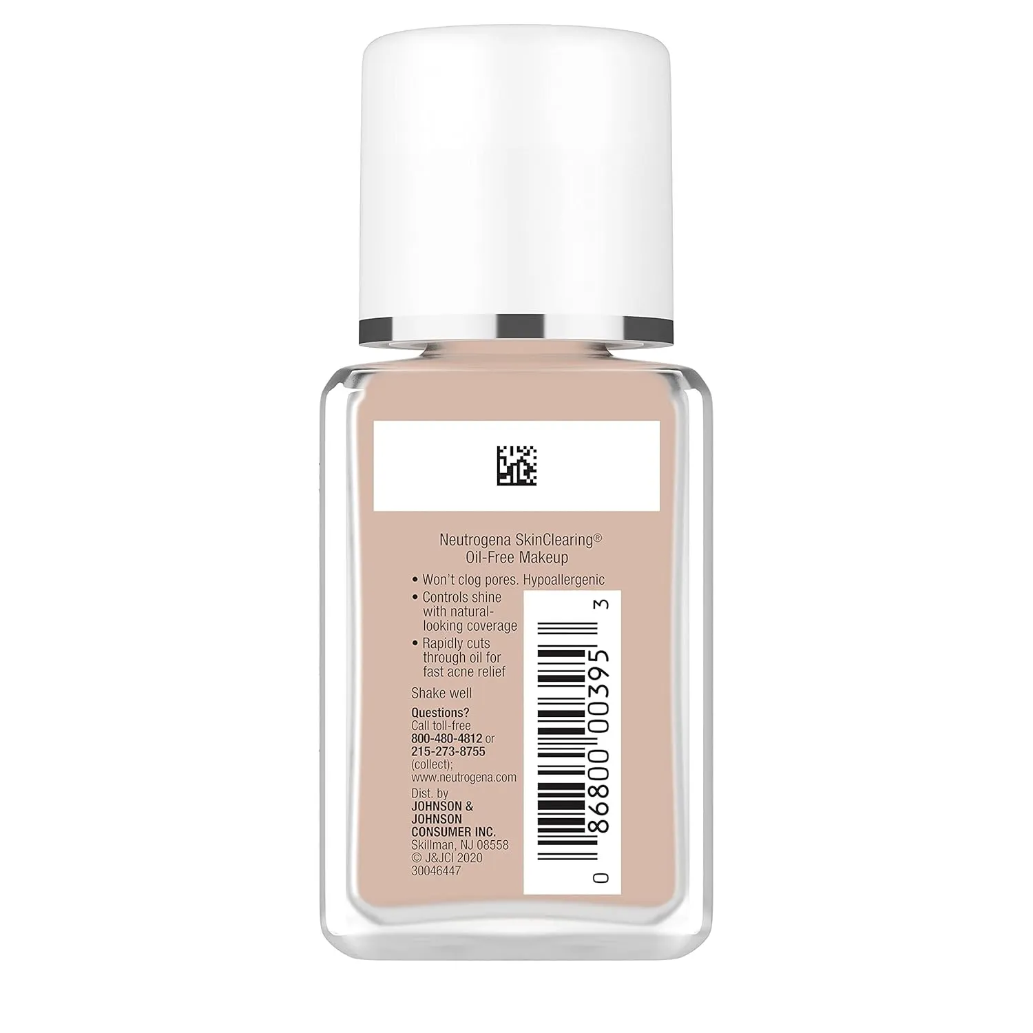 Neutrogena SkinClearing Oil-Free Acne and Blemish Fighting Liquid Foundation with.5% Salicylic Acid Acne Medicine, Shine Controlling Makeup for Acne Prone Skin, 20 Natural Ivory, 1 fl. oz