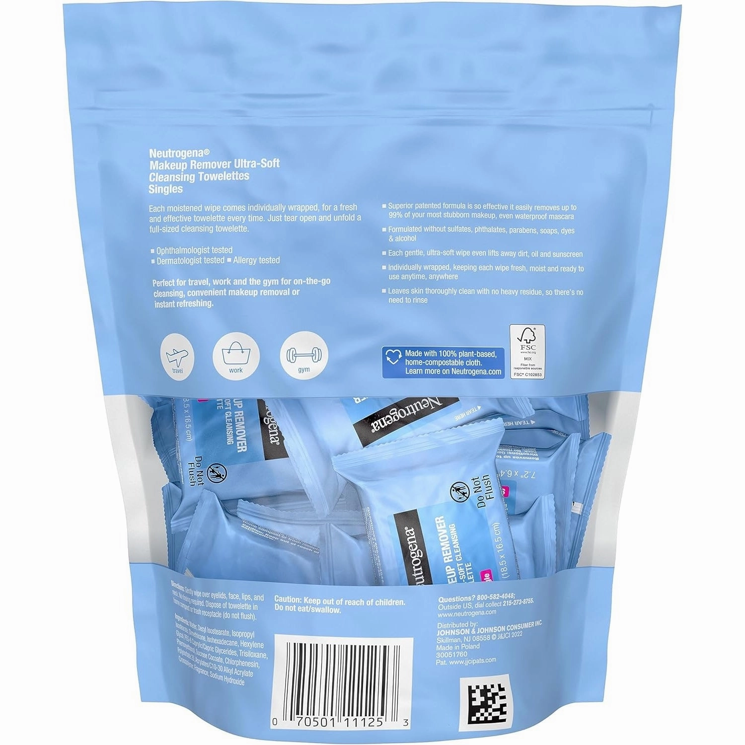 Neutrogena Facial Cleansing Towelette Singles, Daily Face Wipes to Remove Dirt, Oil, Makeup & Waterproof Mascara, Gentle, Alcohol-Free, Individually Wrapped, 20 Count
