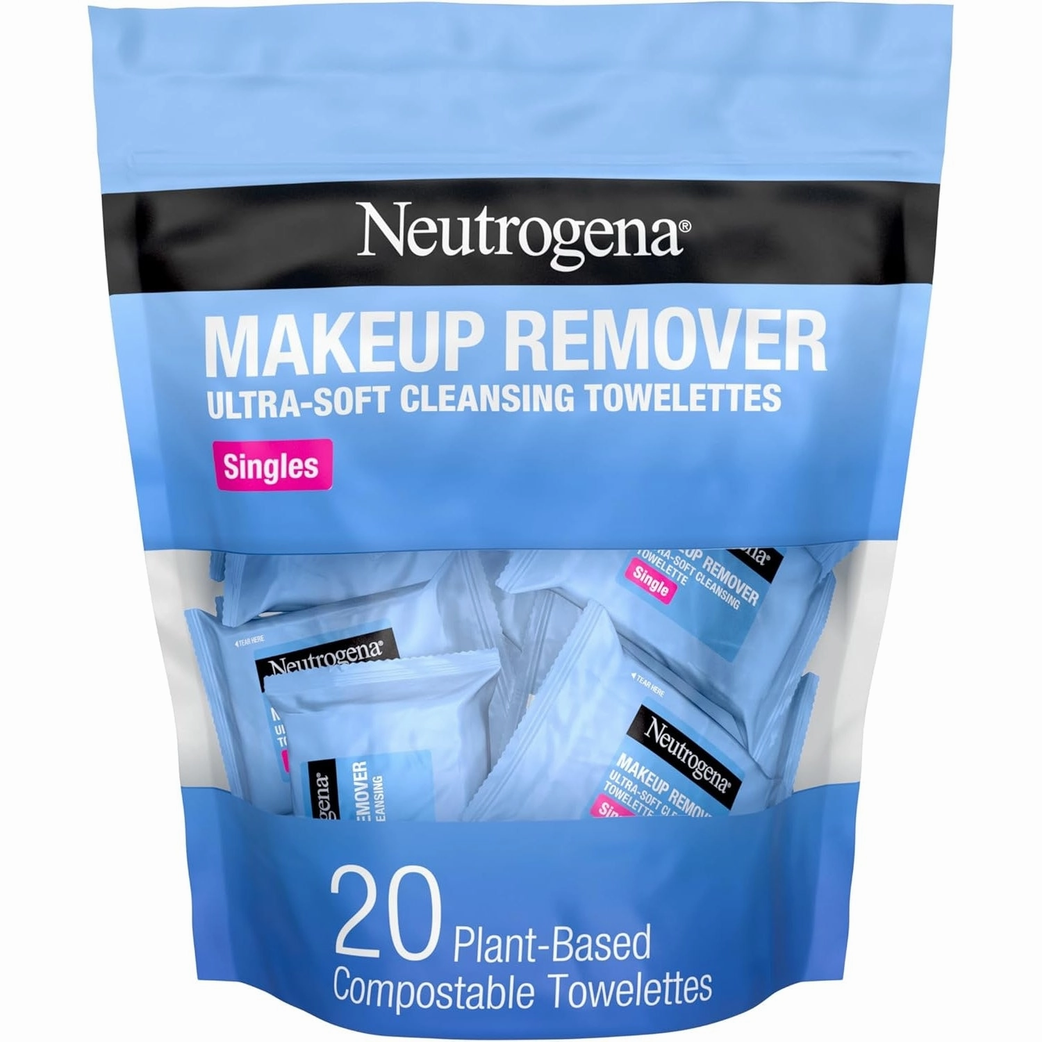 Neutrogena Facial Cleansing Towelette Singles, Daily Face Wipes to Remove Dirt, Oil, Makeup & Waterproof Mascara, Gentle, Alcohol-Free, Individually Wrapped, 20 Count
