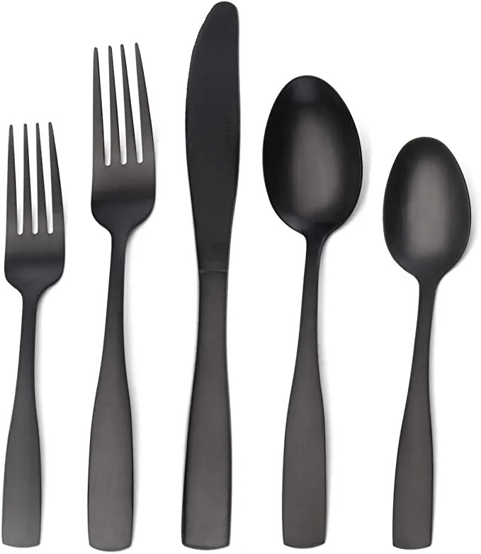New O.C.E. Matte Black Silverware Set, Satin Finish 20-Piece Stainless Steel Flatware set, Tableware Cutlery Set Service for 4, Utensils for Kitchens, Dishwasher Safe