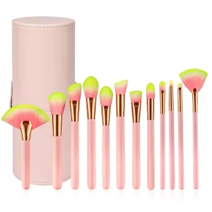 Nicesail Makeup Brushes Set 12 Pcs Pearlescent Wood Handle Premium Cruelty-Free Synthetic Fiber, Pink Make Up Brushes Kit Leather Organizer Case, Face Powder Brush Lip Brush Blush Concealer Contour