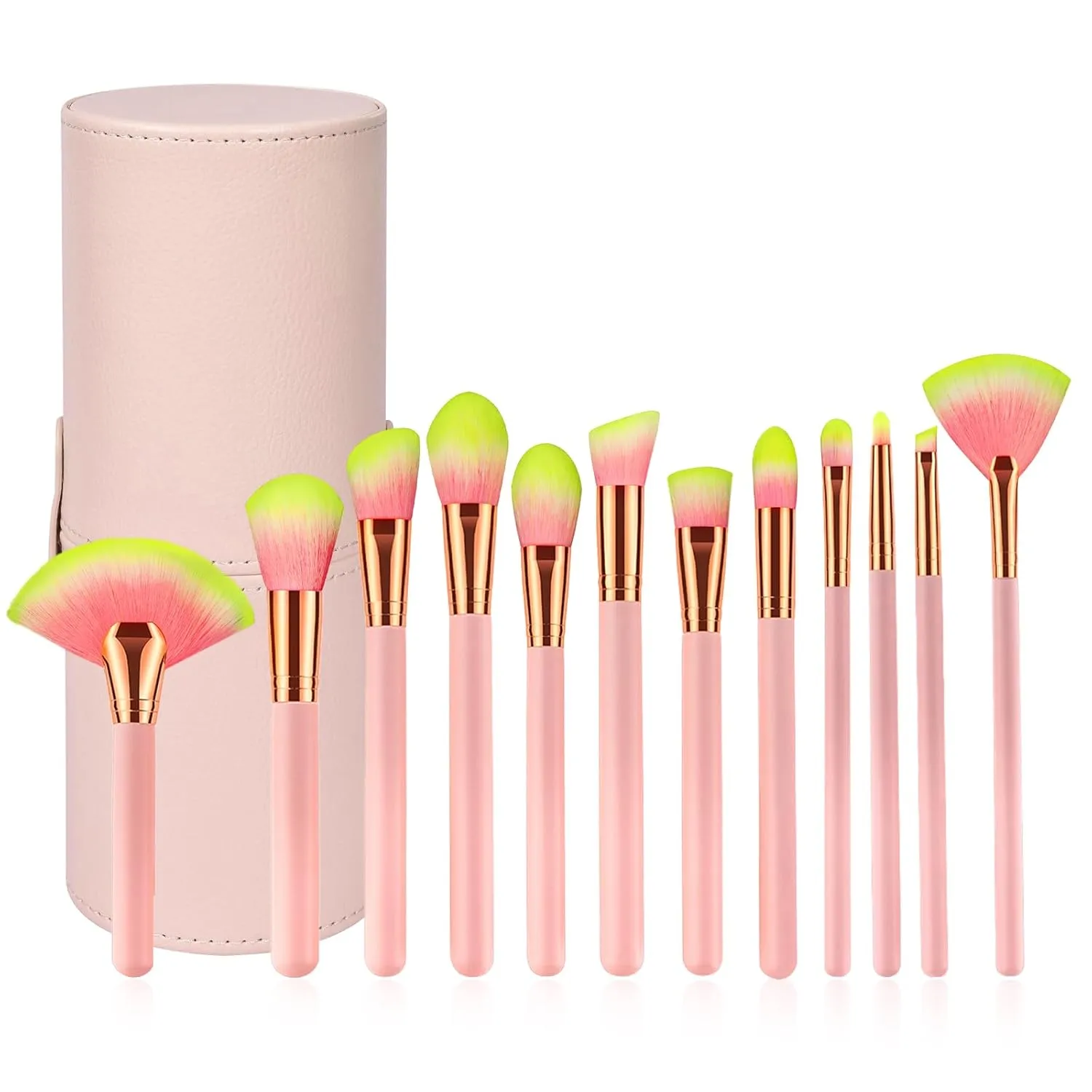 Nicesail Makeup Brushes Set 12 Pcs Pearlescent Wood Handle Premium Cruelty-Free Synthetic Fiber, Pink Make Up Brushes Kit Leather Organizer Case, Face Powder Brush Lip Brush Blush Concealer Contour