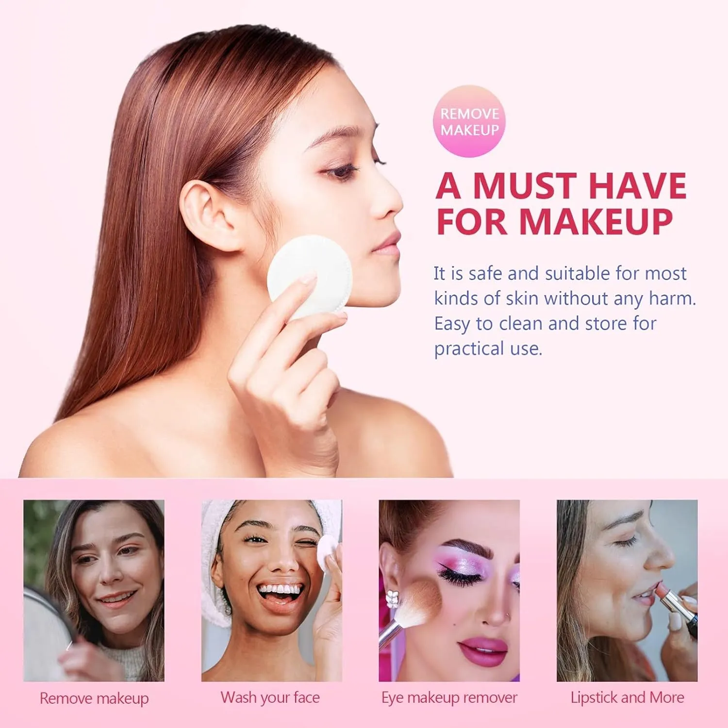 NOLITOY 2sets Makeup Remover Pads Reusable Cotton Pads for Gentle Makeup Removal for Face Eyes Lips 100 Pads 200pcs*2