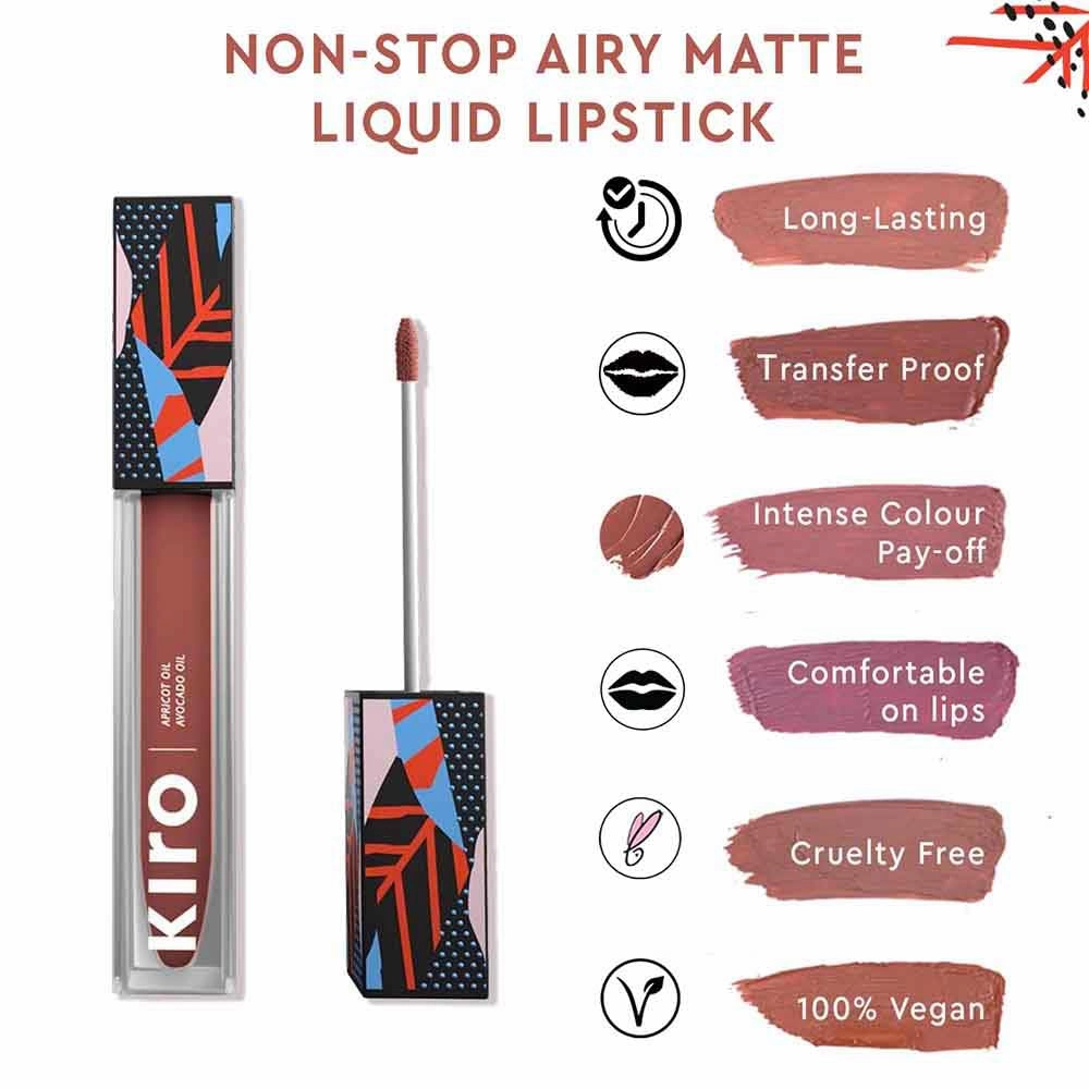 Non-Stop Airy Matte Liquid Lipstick - Pink Pepper | Transferproof I Waterproof lipstick Long Lasting I Apricot & Avocado Oil | 100% Vegan | 5ml | No Parabens, No Toxins