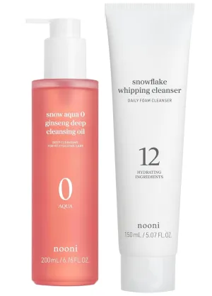 NOONI Korean Cleansing Oil - Snow Aqua 0 Ginseng Deep Cleansing Oil, 6.76 fl.oz (200 ml)   Korean Facial Cleanser - Snowflake Whipping Cleanser 5.07 Fl Oz Bundle