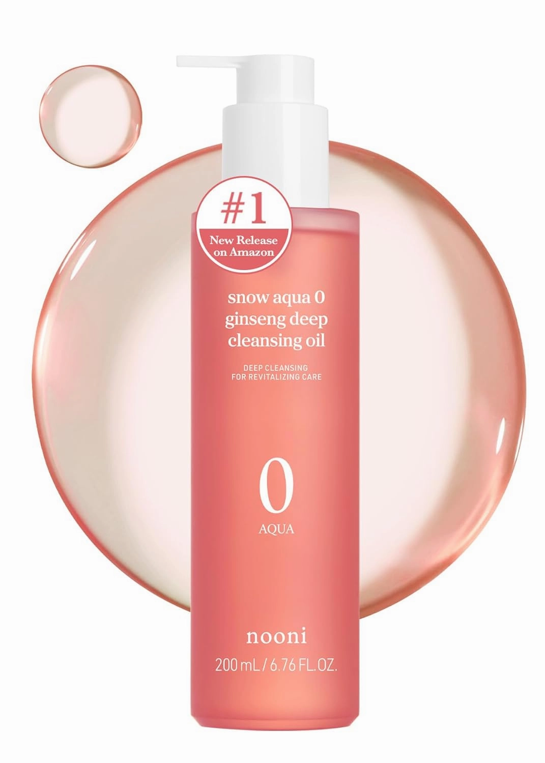 NOONI Facial Cleanser - Snow Aqua 0 Ginseng Deep Cleansing Oil | Makeup Blackhead Remover, Pore Care Control, Glass Skin, Helps Control Sebum, Revitalizing Care, 6.76 FL.Oz (200 ml)