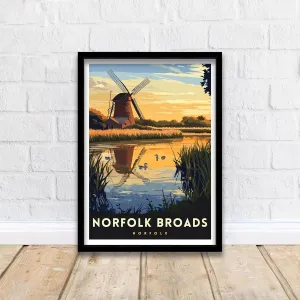 Norfolk Broads Travel Poster Wall Art UK Waterways Art Norfolk Broads Print Nature Lover Gift Boat Art River Landscape UK Countryside