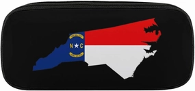 North Carolina State Flag Map Fashion Pencil Case Large PU Leather Stationery Bag Easy to Clean Portable Pencil Pouch Makeup Bag