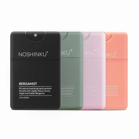 Noshinku Refillable Pocket Hand Sanitizer Discovery 4-Pack | Organic Sanitizing Mist with Moisturizing Botanical Oils | Kills 99.9% of Germs | FDA Registered | Sugarcane Derived Alcohol | Travel Size