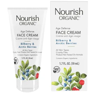 Nourish Organic Face Cream, Bilberry & Arctic Berries – Age Defense Formula with Aloe Vera & Borage Oil, 1.7 Oz   Washable Cotton Round