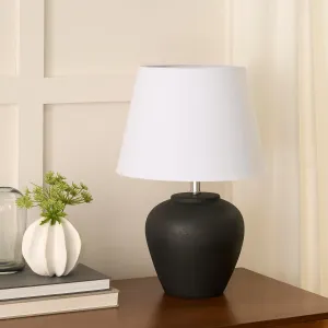 Nourison 20" Black Ceramic Pot Table Lamp for Bedroom, Living Room, Console, Entryway