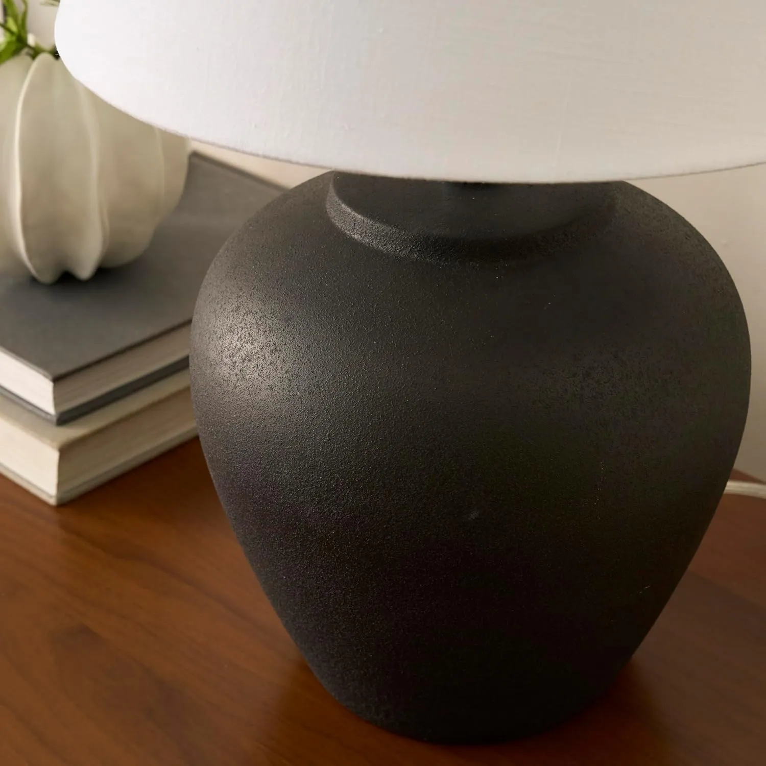 Nourison 20" Black Ceramic Pot Table Lamp for Bedroom, Living Room, Console, Entryway