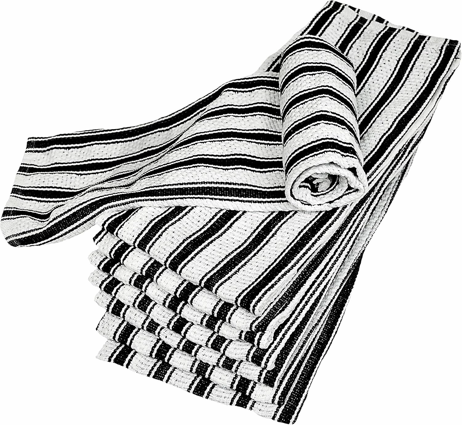 Nouvelle Legende Striped Basketweave Towels, Absorbent Cotton Tea Cloths for Dish and Kitchen, 19 by 29 Inches, 8 Pack