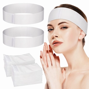 Noverlife 100PCS Disposable Spa Facial Headbands, Elastic Headband Wrap with Adjustable Magic Tape, Stretch Non-Woven Facial Bandeau, Soft Skin Care Essential Headband with Convenient Closure