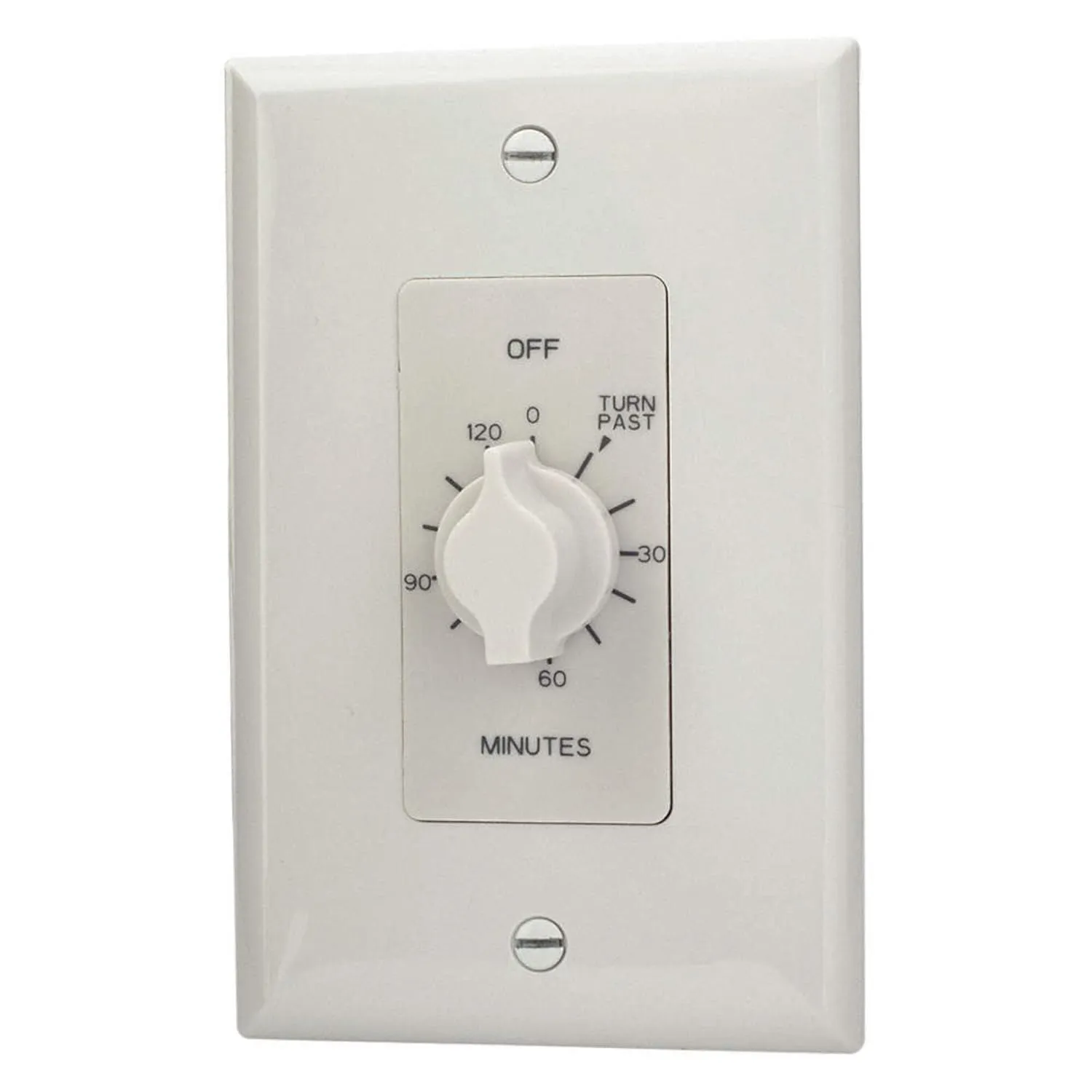 NSI TORK A502HW Spring-Wound In-Wall Twist Timer, 2-Hour Length and White Faceplate, 12 AWG / 125-277V, for Automatic Shutoff of Fans and Lights, White