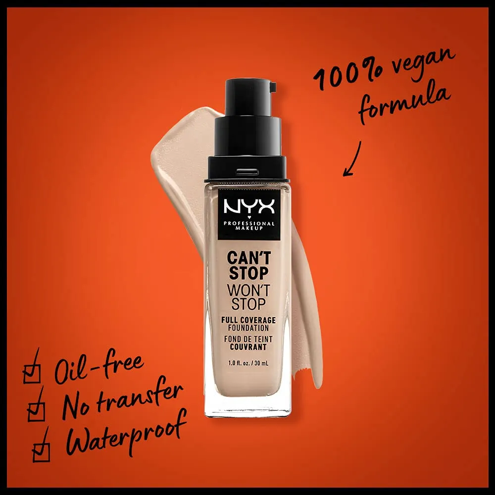 NYX PROFESSIONAL MAKEUP Can't Stop Won't Stop Foundation, 24h Full Coverage Matte Finish - Alabaster