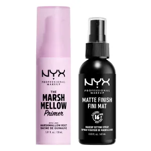 NYX PROFESSIONAL MAKEUP Marshmellow Smoothing Primer   Makeup Setting Spray, Matte Finish, Long-Lasting Face Mist for up to 16HR Wear (Pack of 2)