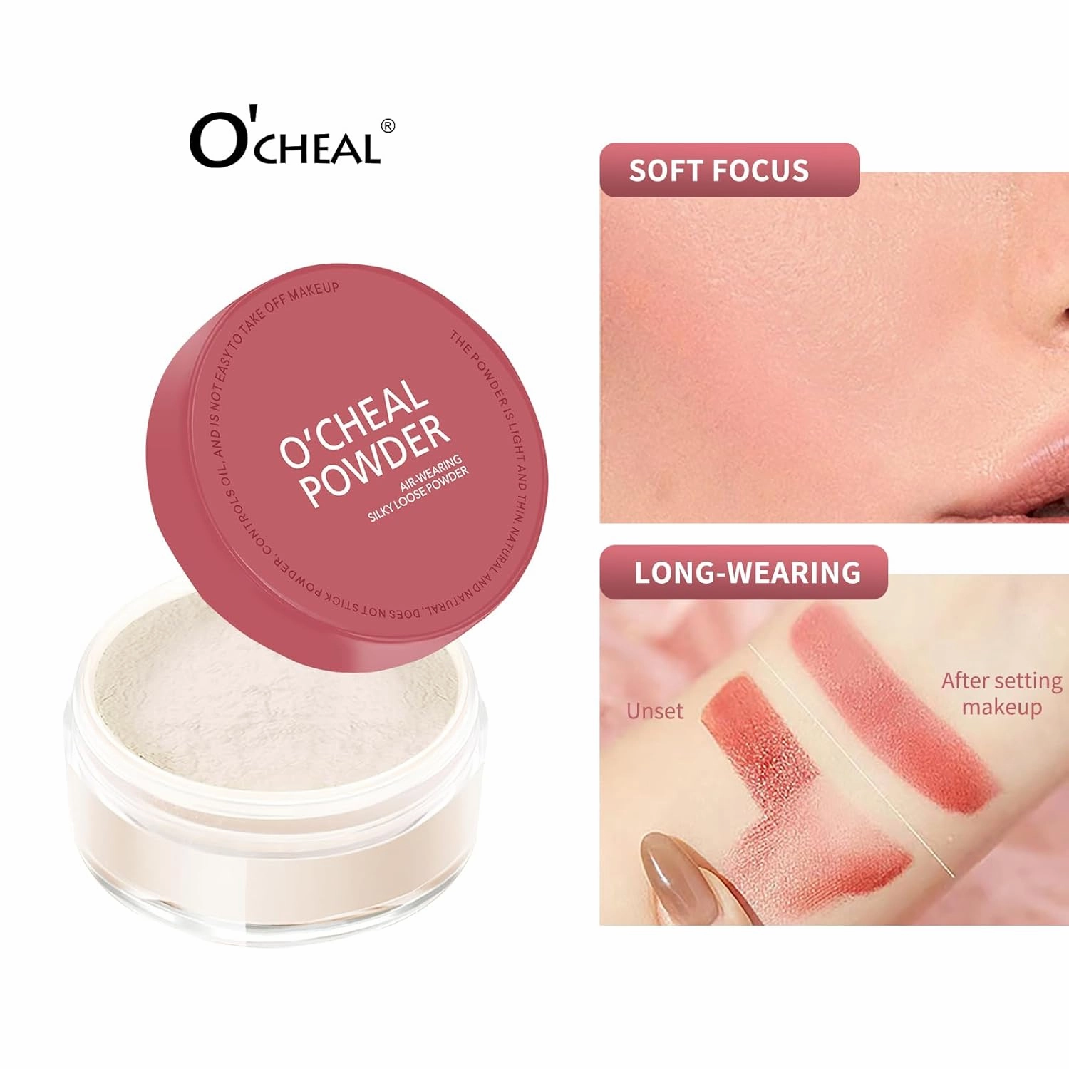 O'CHEAL Loose Setting Powder, 12HR Long-lasting face makeup, Lightweight, breathable, oil-controlling, waterproof, Vegan & Cruelty-Free (01# IVORY, 0.53OZ)
