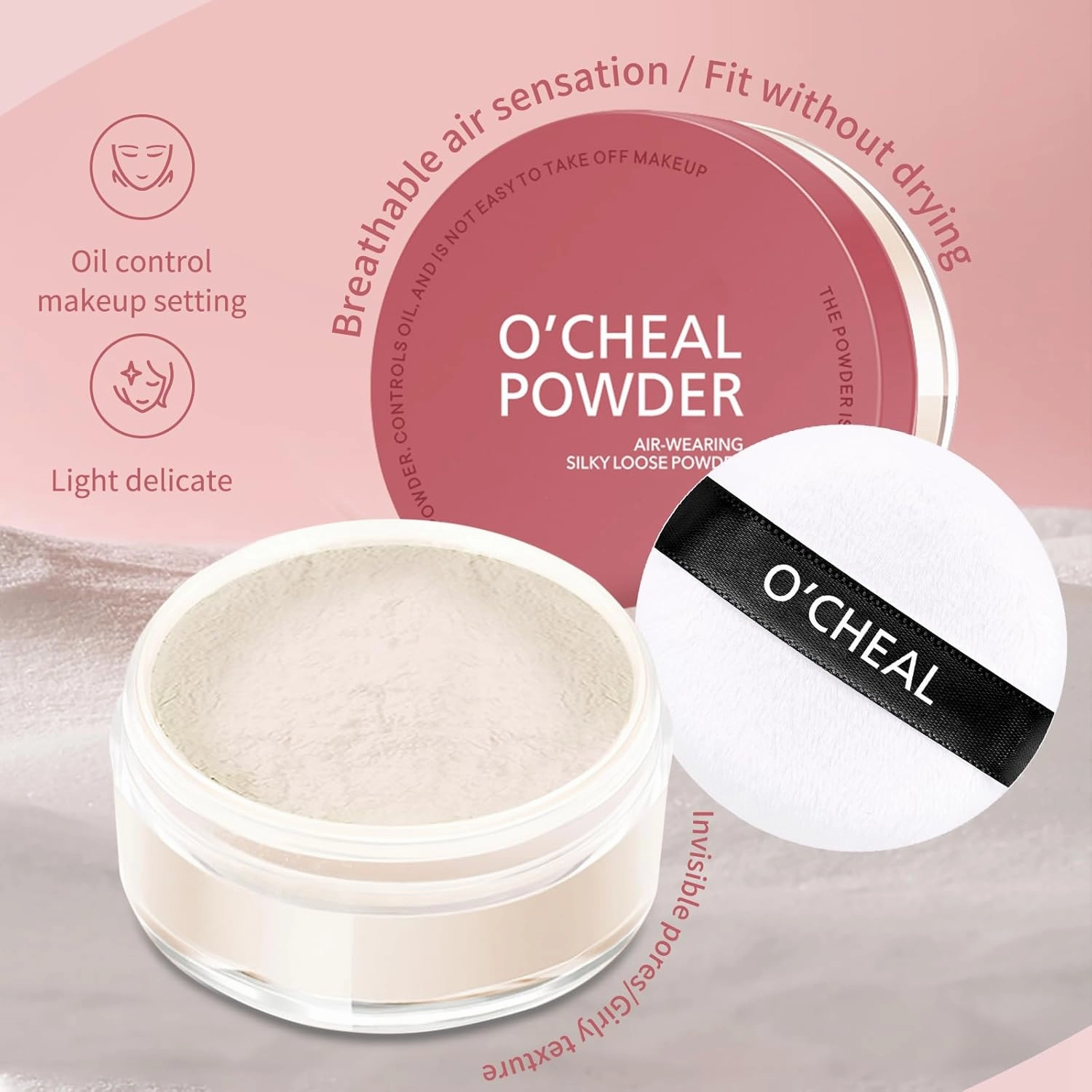 O'CHEAL Loose Setting Powder, 12HR Long-lasting face makeup, Lightweight, breathable, oil-controlling, waterproof, Vegan & Cruelty-Free (01# IVORY, 0.53OZ)