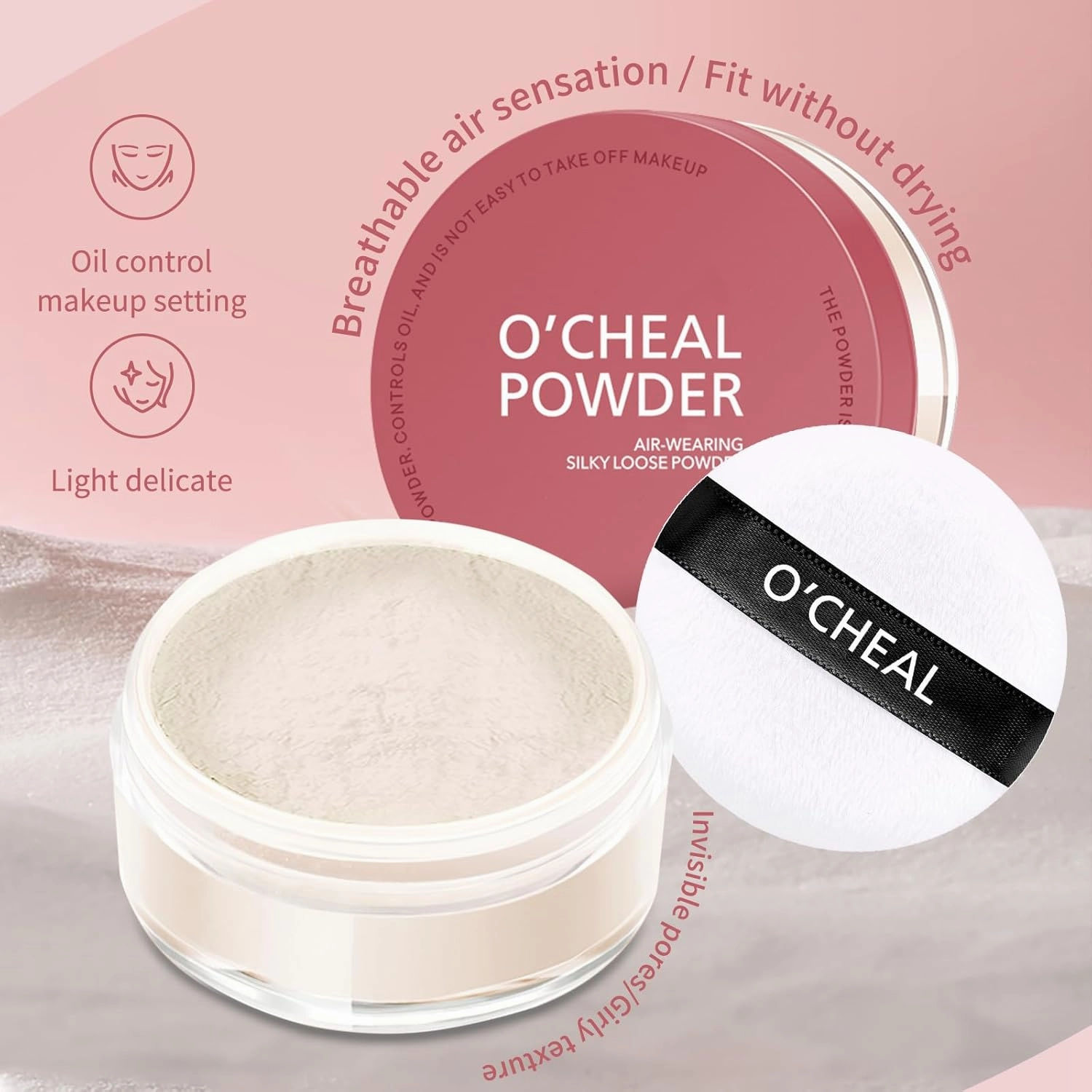 O'CHEAL Loose Setting Powder, 12HR Long-lasting face makeup, Lightweight, breathable, oil-controlling, waterproof, Vegan & Cruelty-Free (02# NATURAL, 0.53OZ)