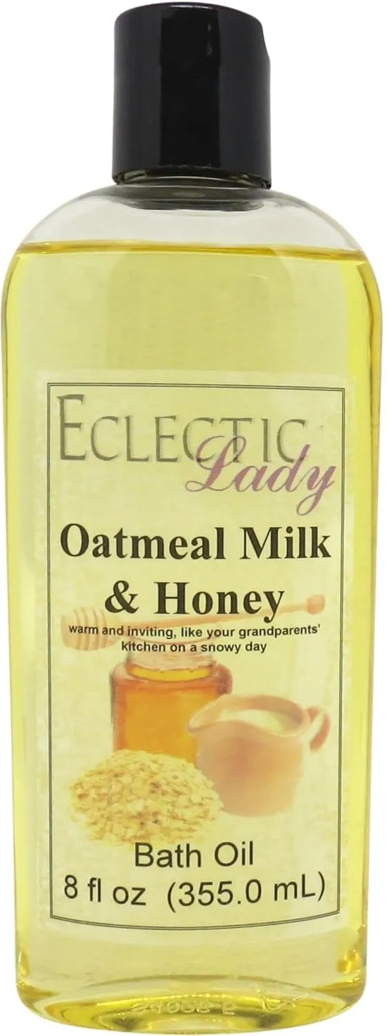 Oatmeal Milk And Honey Bath Oil by Eclectic Lady - Scented Bath Oil - Relaxing & Moisturizing Bathing Oil - Fragrance Body Oil For Dry & Rough Sensitive Skin - Body Daily Nourishing Shower Oil (8 oz)