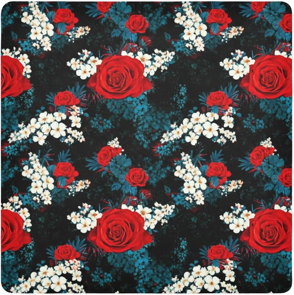 ODAWA Red Roses Self-Adhesive Cloths 17.7X17.7 Inch Travel Makeup Bag Organizer Portable Cosmetic Bag for Travelling