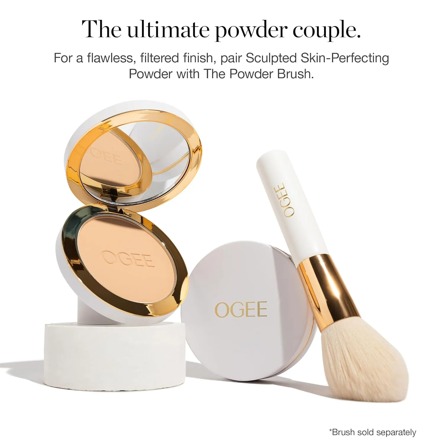 Ogee Sculpted Skin-Perfecting Makeup Setting Powder - Sand - FULL SET (Case & Refill) - Lightweight Powder Foundation Made with 70% Organic Ingredients