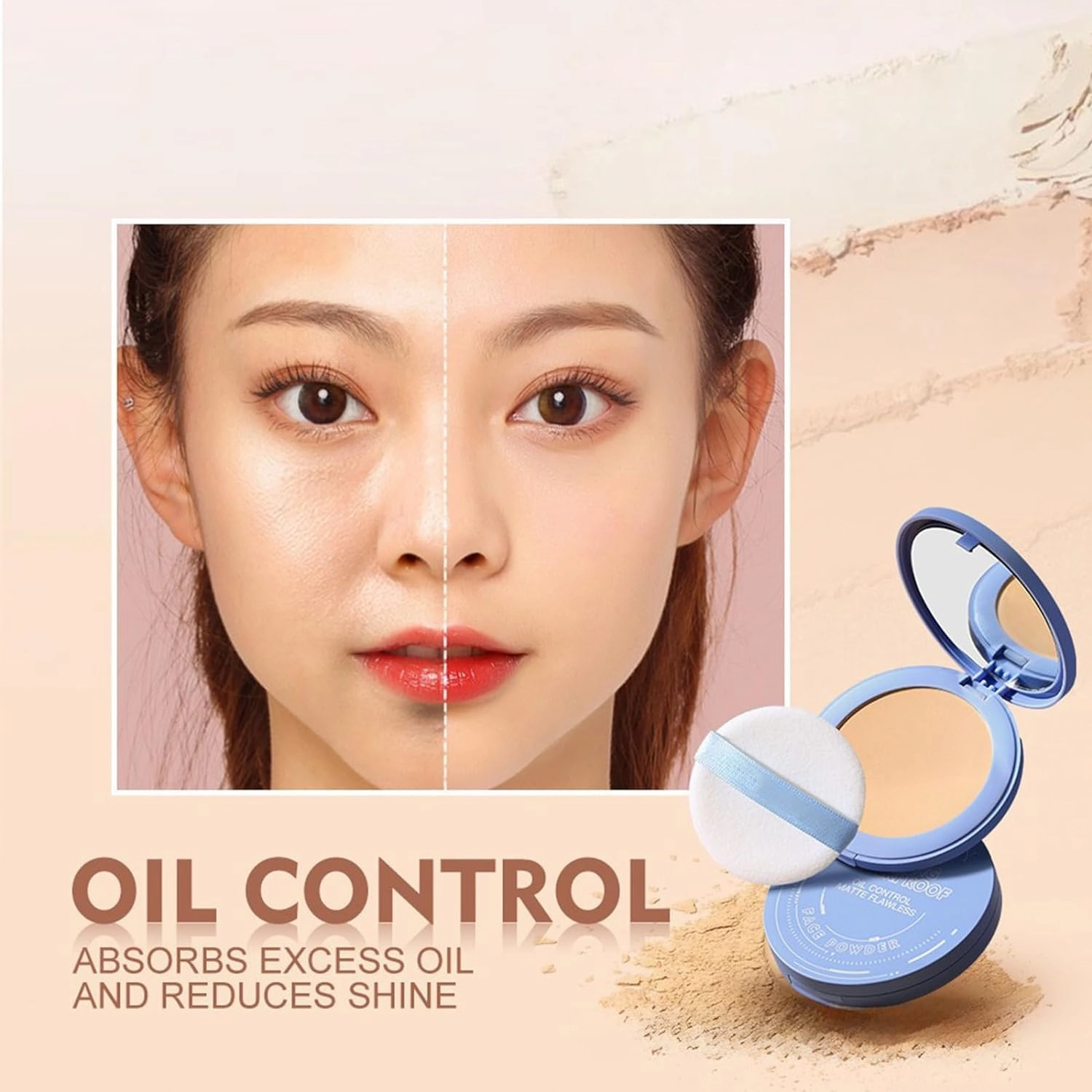 Oil Control Face Pressed Powder, Waterproof Powder Makeup, Setting Powder Makeup, Waterproof Long Lasting FinishingPowder (#02 NATURAL BEIGE)