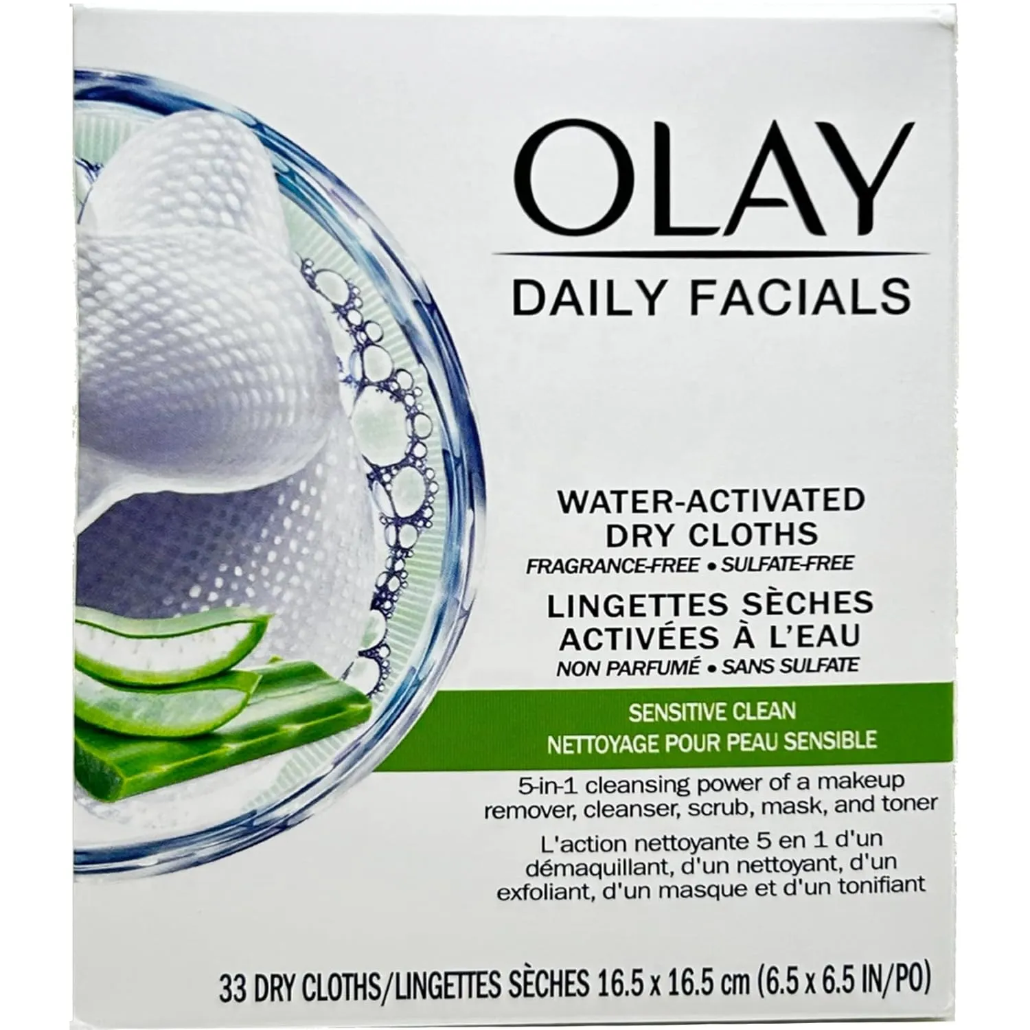 OLAY Daily Gentle Clean 5-in-1 Water Activated Cloths, 33 Count (Pack of 3)