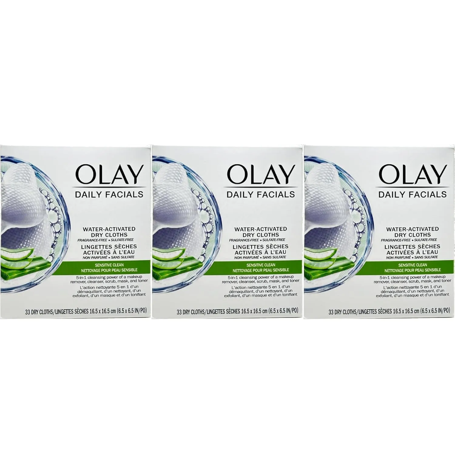 OLAY Daily Gentle Clean 5-in-1 Water Activated Cloths, 33 Count (Pack of 3)
