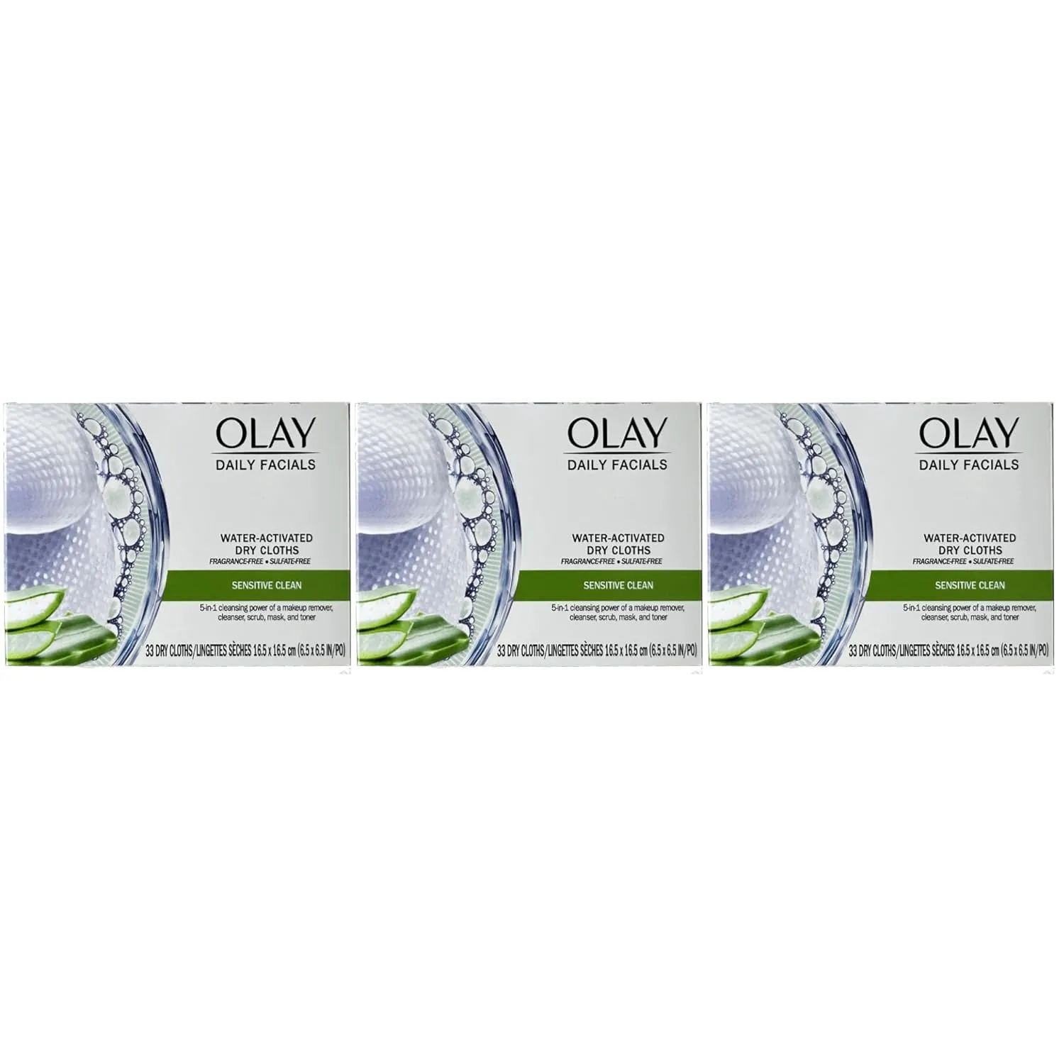 OLAY Daily Gentle Clean 5-in-1 Water Activated Cloths, 33 Count (Pack of 3)