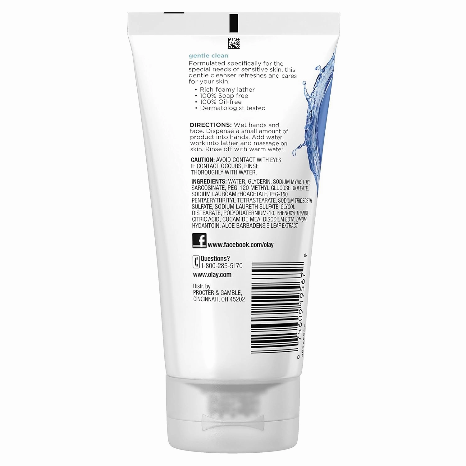 Olay Gentle Clean Foaming Face Cleanser for Sensitive Skin Tube, 5.0 oz
