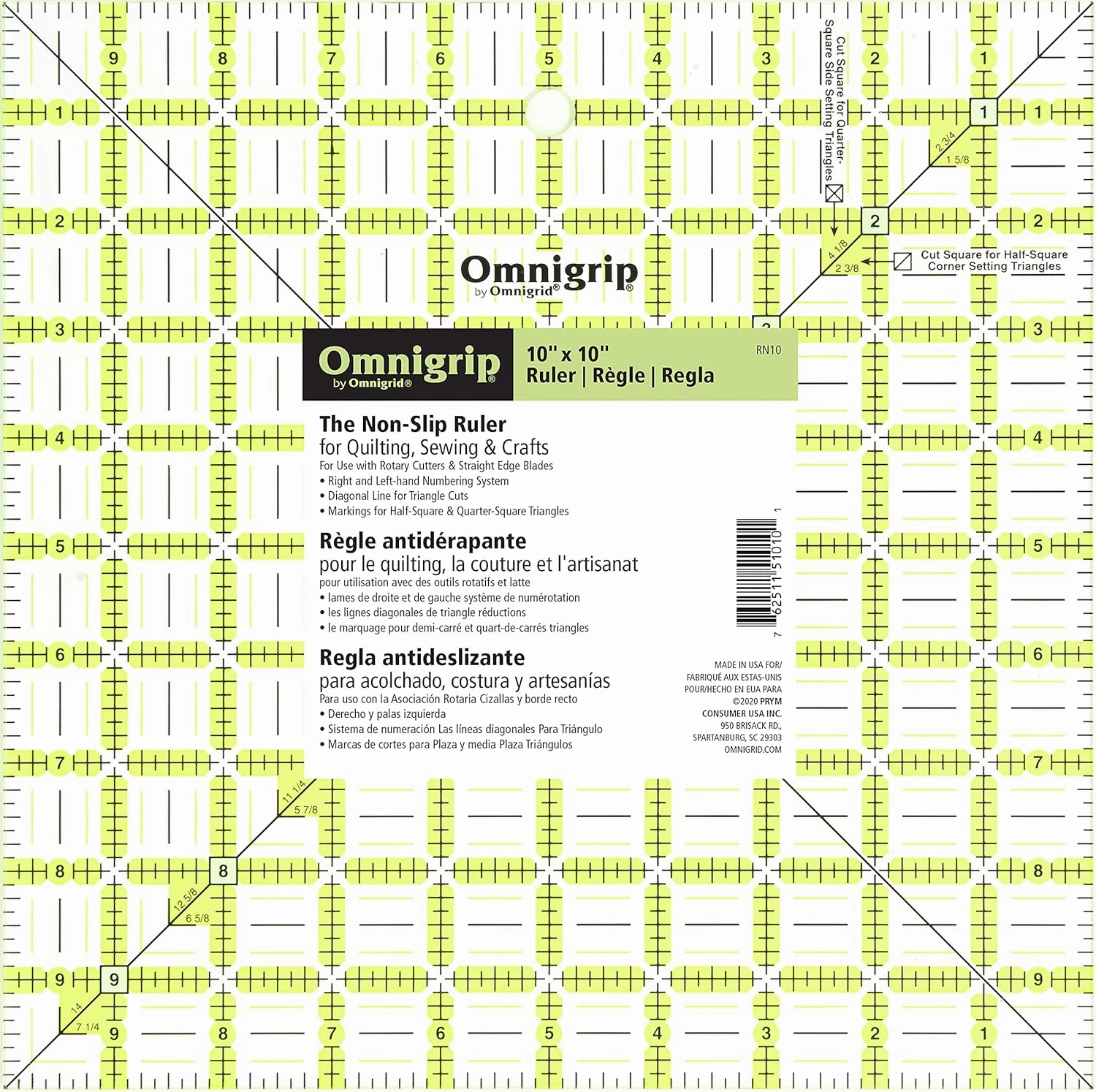Omnigrid Omnigrip 10in Square Ruler, none