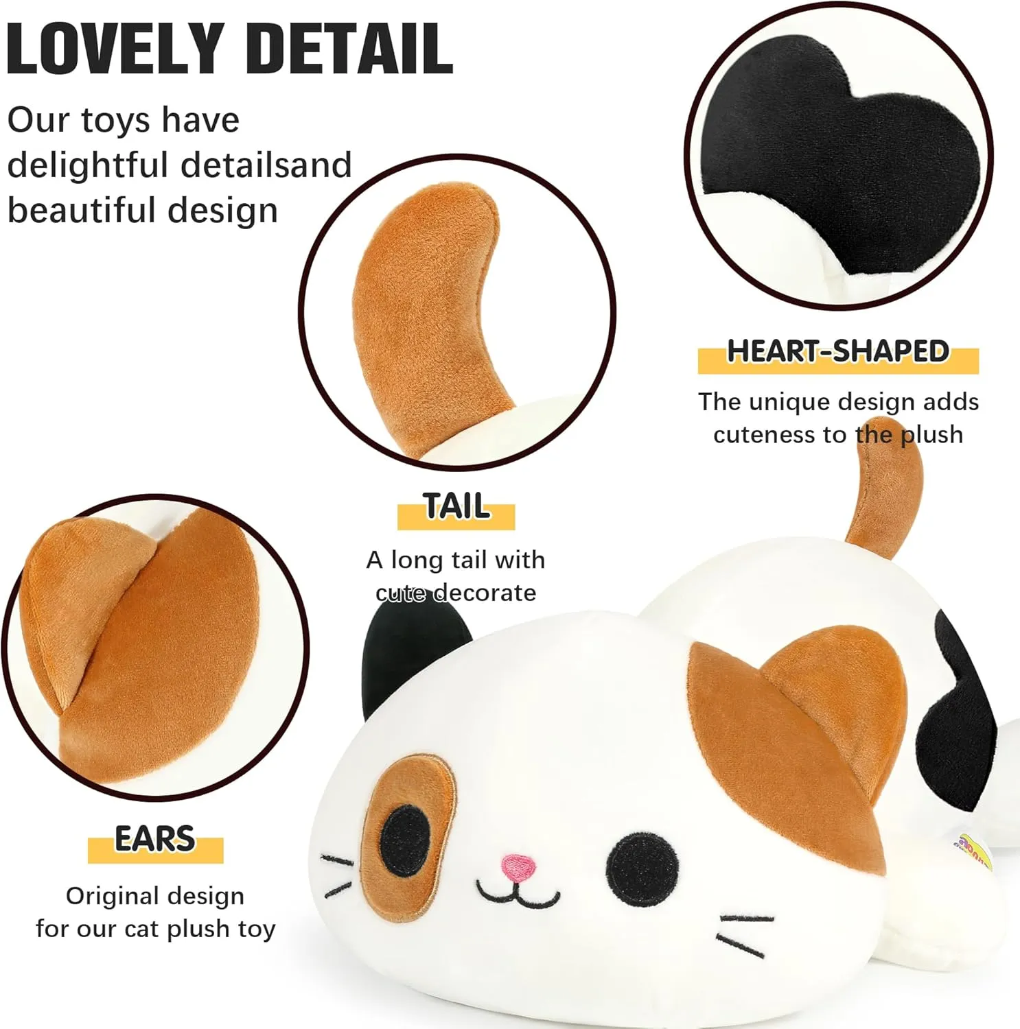 Onsoyours Original Calico Cat Plush 13 Inch Kitty Plushies Toy Kitten Stuffed Animal Soft Pillow Kawaii Plushie Gift for Kids(Calico Cat, 13")