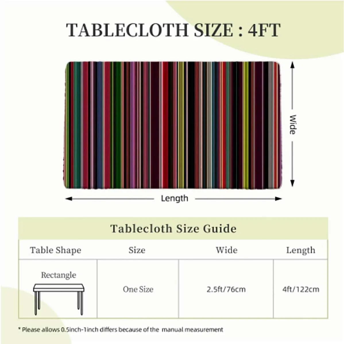 OOzie Multicolor Elastic Fitted Tablecloth Vertical Pattern Modern Colored Stripes for Dining Tables,Buffet Parties and Camping Abstract Fits up 4 Foot Tables