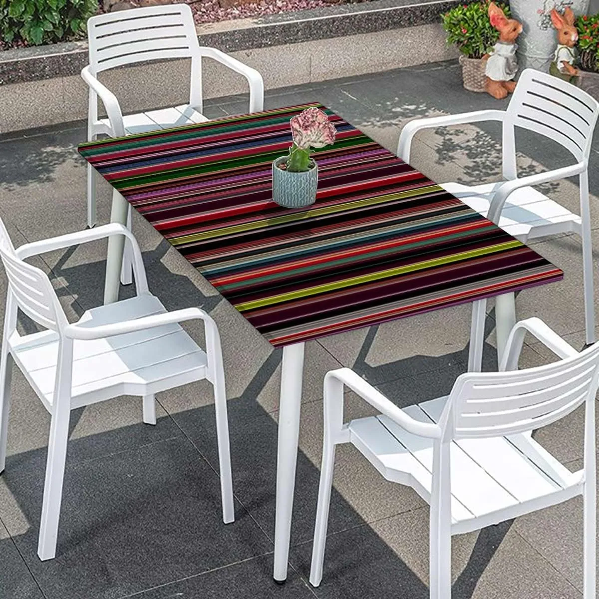 OOzie Multicolor Elastic Fitted Tablecloth Vertical Pattern Modern Colored Stripes for Dining Tables,Buffet Parties and Camping Abstract Fits up 4 Foot Tables