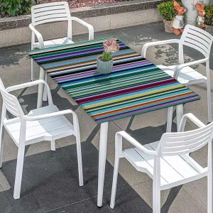 OOzie Multicolor Fitted Tablecloth Cover, Vertical Pattern Modern Colored Stripes Table Cloth for Indoor Outdoor Picnic Parties Abstract Fits up 5 Foot Tables