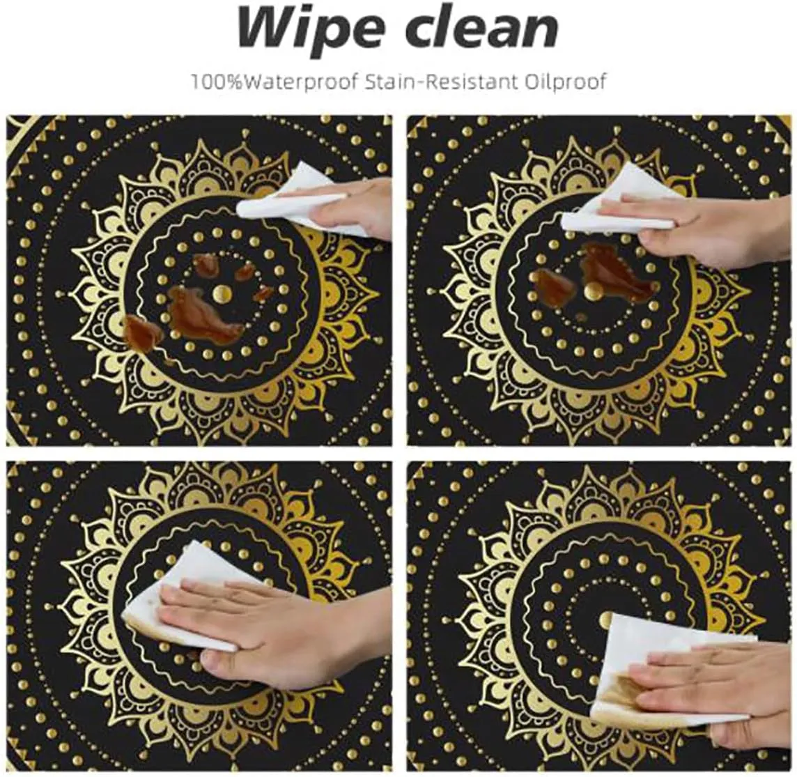 OOzie Multicolor Waterproof Stain Resistant Stretch Tablecloth Rainbow Colored Floral Swirls Pattern Elastic Edge Waterproof Table Cover Table Cloth for Round Table Fits up 45"-50" Diameter Tables