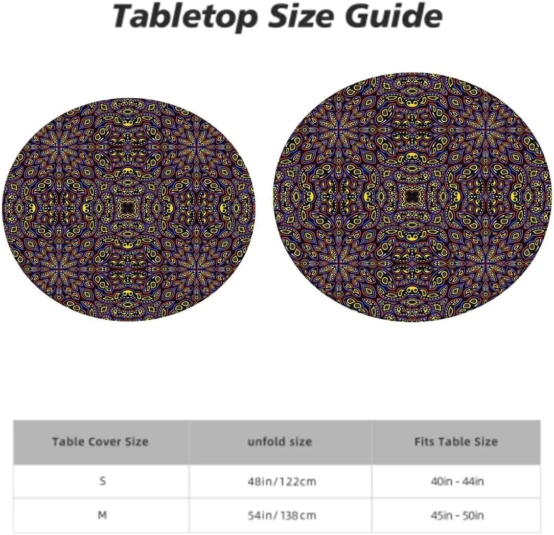 OOzie Multicolor Waterproof Stain Resistant Stretch Tablecloth Rainbow Colored Floral Swirls Pattern Elastic Edge Waterproof Table Cover Table Cloth for Round Table Fits up 45"-50" Diameter Tables