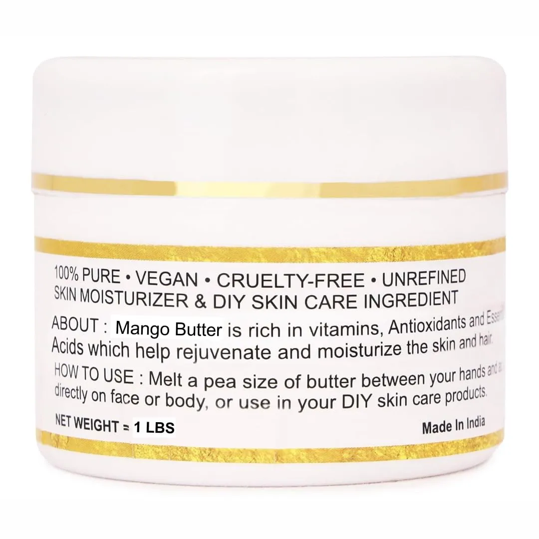 Organic Raw Mango Butter 100% Pure,Natural & Unrefined| Skin Moisturizer For Face, Body & Hair| 1 LBS/450 GM Ivory/White Grade A | DIY Creams, Balms, Lotions, Soaps| Softens Dry & Tough Skin