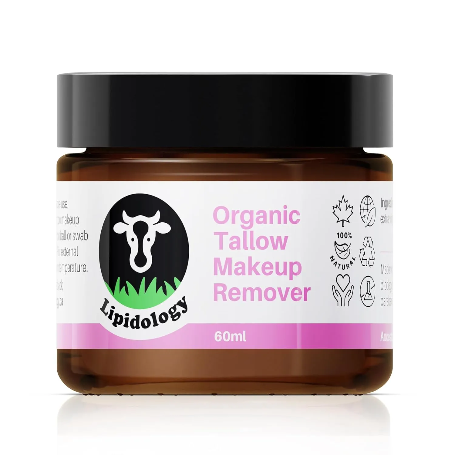 Organic Tallow Coconut Makeup Remover, Face and Around The Eyes, Made with Organic, Grass-Fed/Finished Canadian Beef Tallow, Virgin Coconut Oil, for Sensitive Skin, by Lipidology, 60 ml (2 oz)
