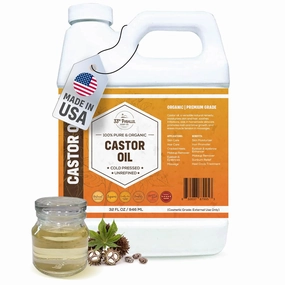 ORGANIC CASTOR OIL ( 32 oz ) Premium Cold Pressed Unrefined | 100% Natural Promotes Healthy Skin & Hair | Thickens Eyebrows Lengthens Eyelashes | Strengthens Nails Cuticles | Massage Oil | 32 FL OZ