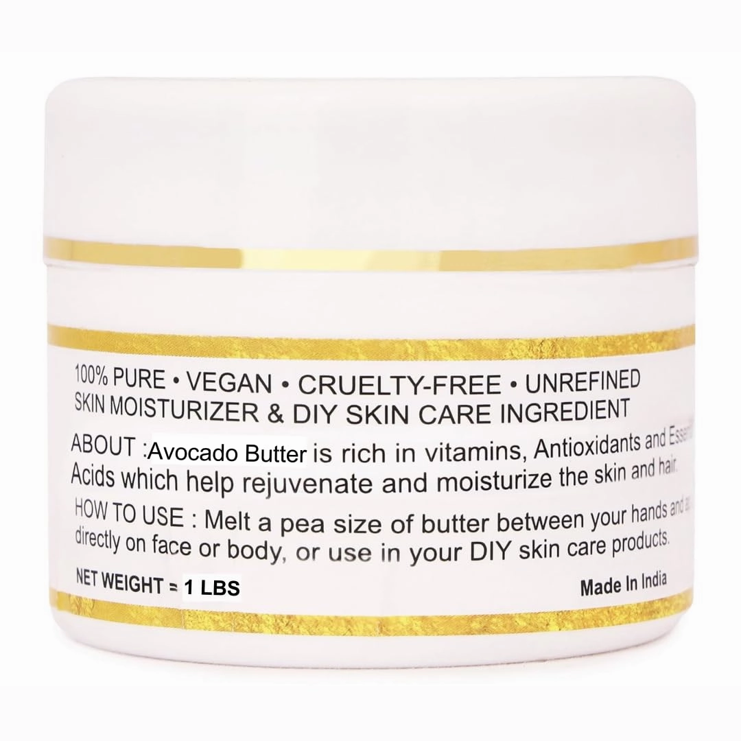Organic Raw Avocado Butter 100% Pure,Natural & Unrefined| Skin Moisturizer For Face, Body & Hair| 1 LBS/450 GM Ivory/White Grade A | DIY Creams, Balms, Lotions, Soaps| Softens Dry & Tough Skin