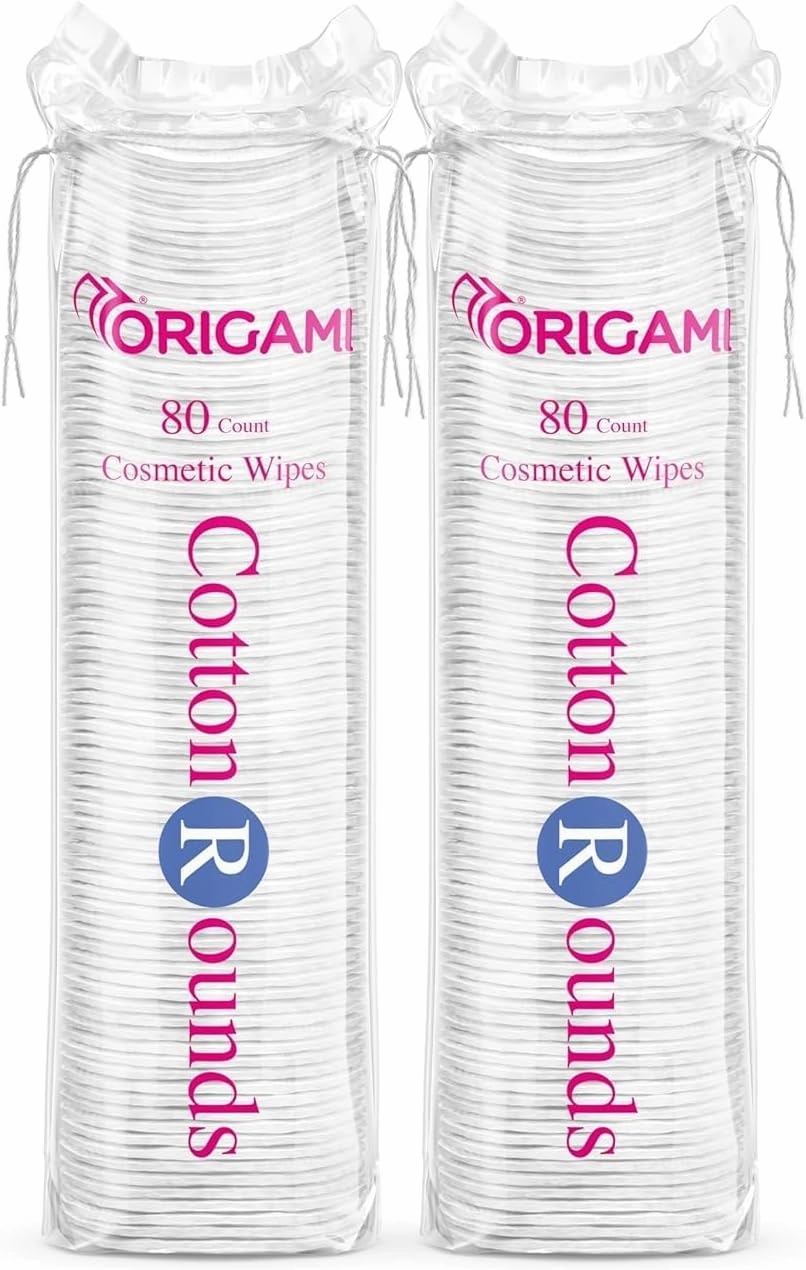 Origami Cotton Pads for Face Makeup Removal | Pre Makeup Cleansing | 80 Soft Round Pads - Pack of 2 (160 Pads)